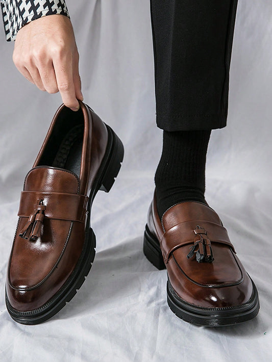 Men's Tassel Thick-soled Business Formal Pu Leather Shoes.