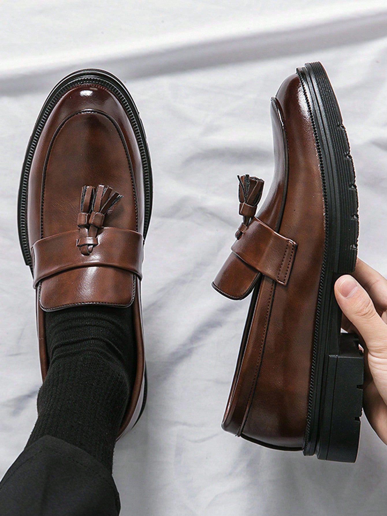 Men's Tassel Thick-soled Business Formal Pu Leather Shoes.