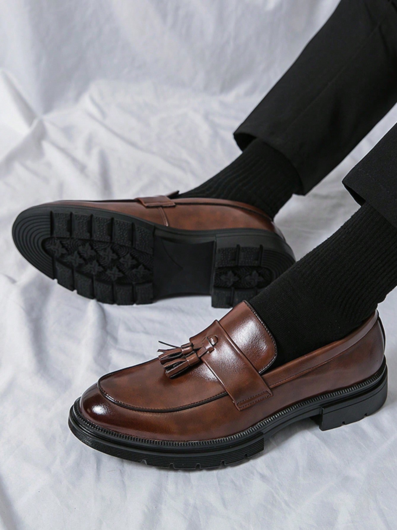 Men's Tassel Thick-soled Business Formal Pu Leather Shoes.