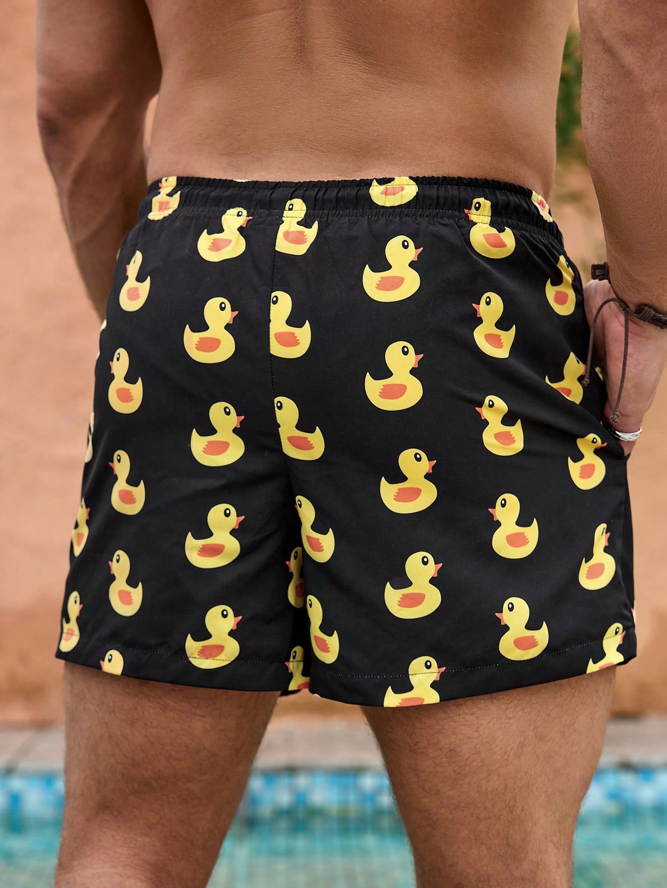 Manfinity Men Duck Print Drawstring Waist Swim Beach Shorts