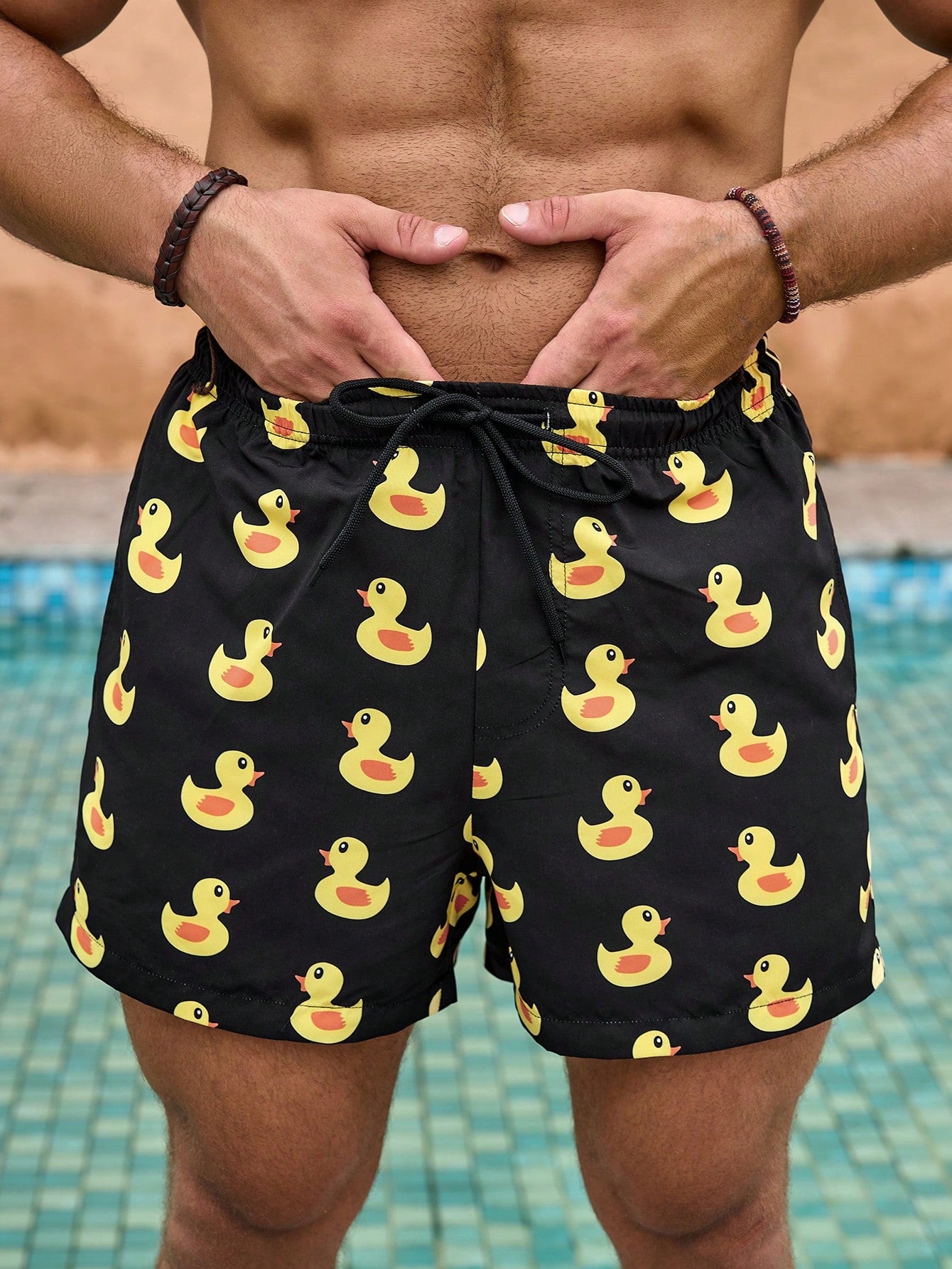 Manfinity Men Duck Print Drawstring Waist Swim Beach Shorts