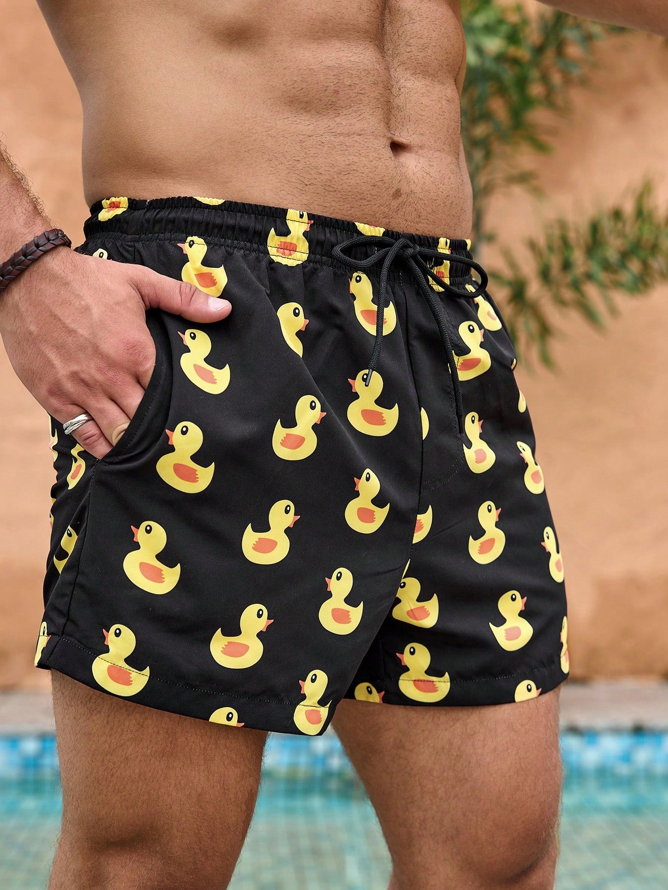 Manfinity Men Duck Print Drawstring Waist Swim Beach Shorts