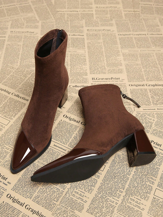 New Pointed Toe Elegant Boots, Women's Thick Heel High Heels Ankle Boots.