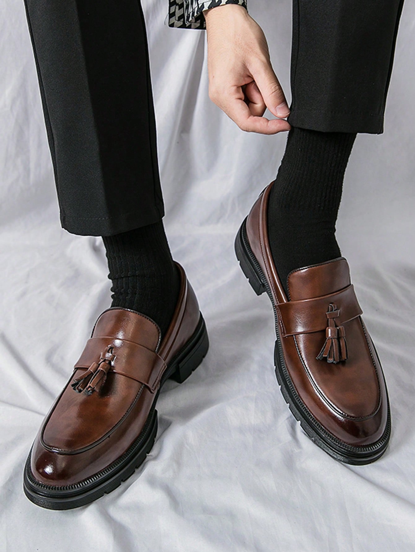 Men's Tassel Thick-soled Business Formal Pu Leather Shoes.